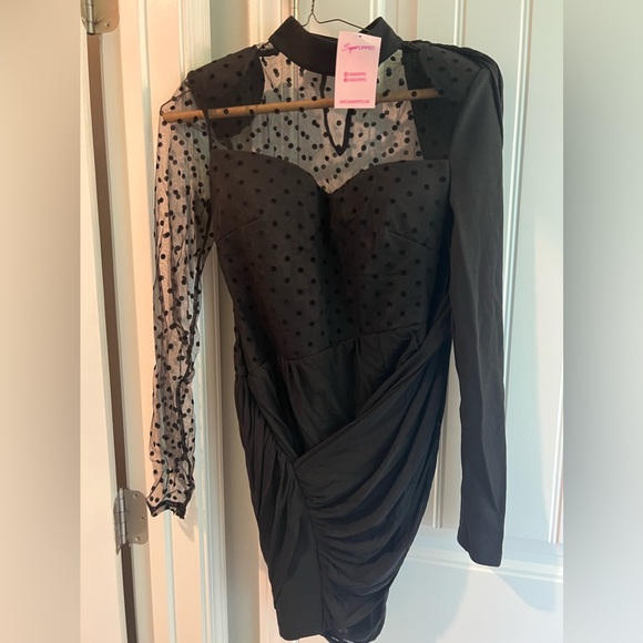 Sugar Popped Polka Dotted Semi Mesh Dress - Picture 1 of 5